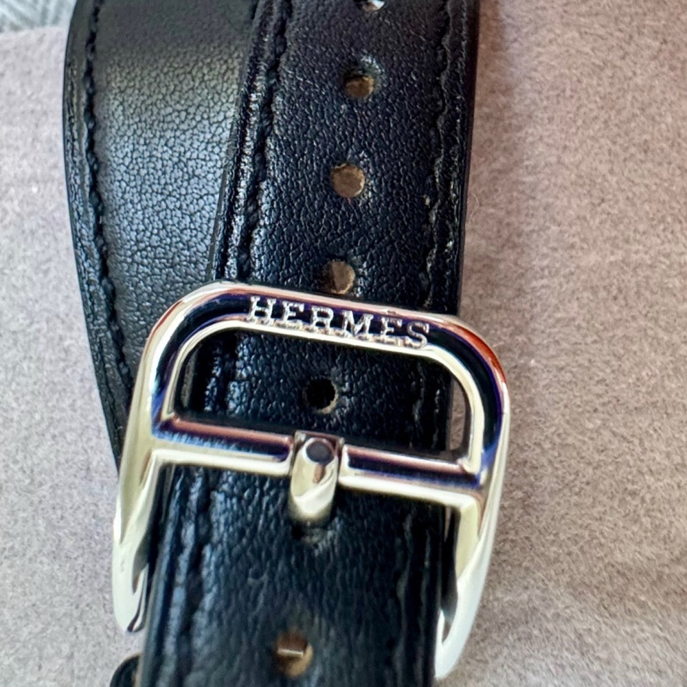HERMÈS Kelly double tour PM 20 mm Hermès Black Leather Steel watch 3269061 NEW - Picture 14 of 17